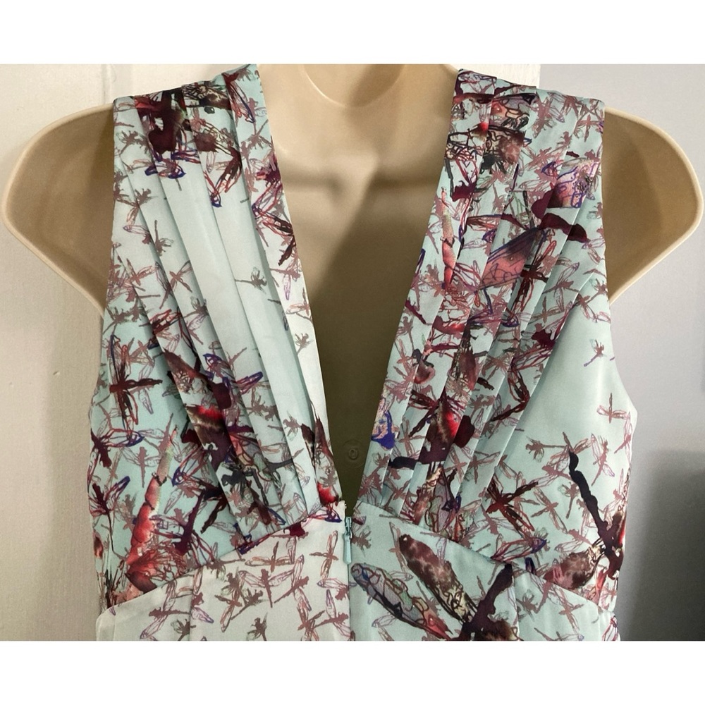 Ted Baker Dragonfly Print CARII Satin Dress Empire Waist Aqua/Light Blue - Picture 8 of 12